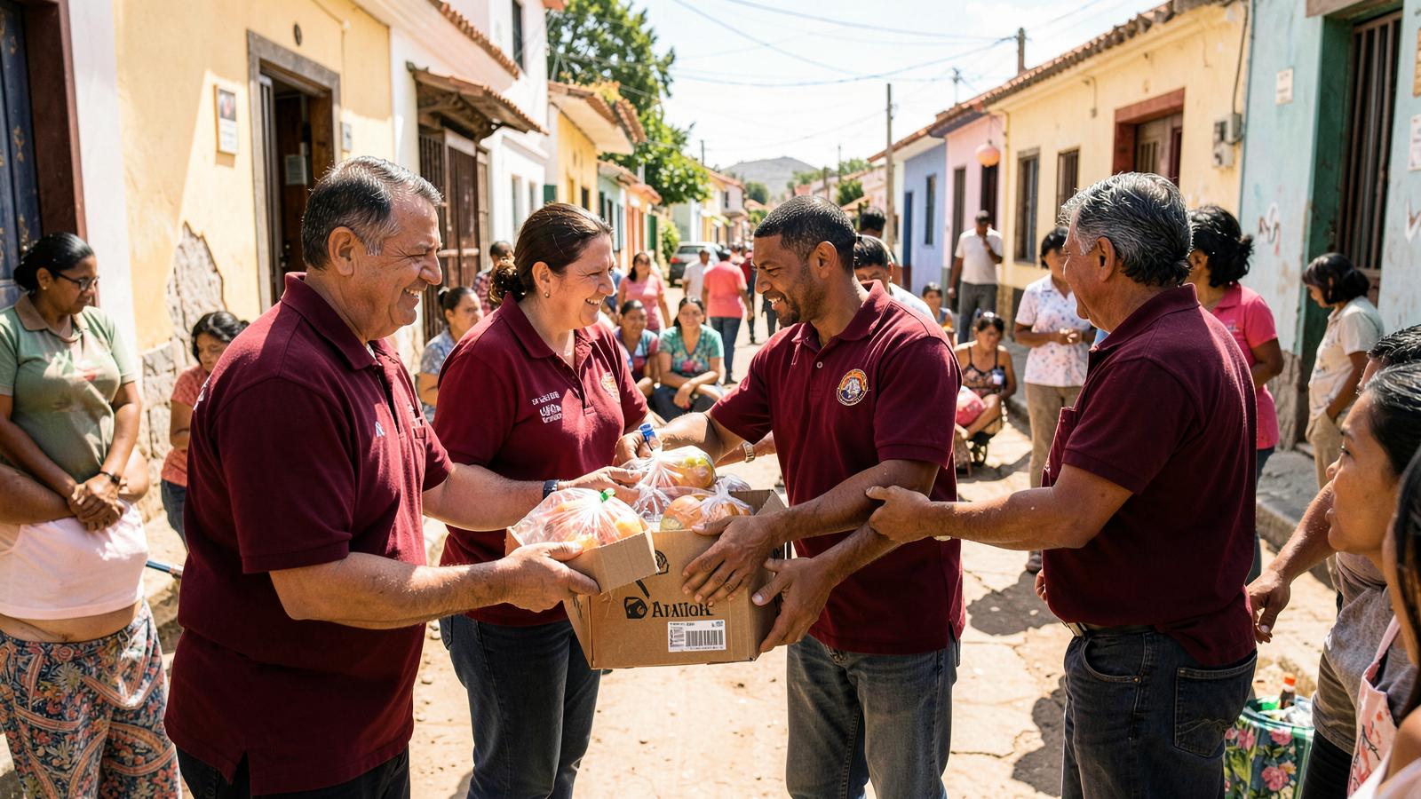 Voluntarios entregando despensas a familias en la comunidad